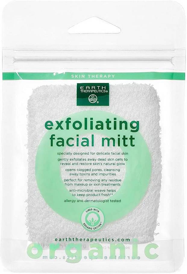 EARTH THERAPEUTICS: Organic Cotton Exfoliating Facial Mitt 1 UNIT