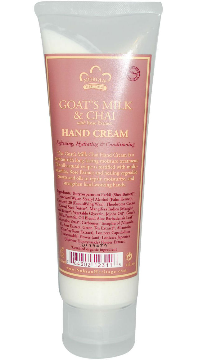 NUBIAN HERITAGE/SUNDIAL CREATIONS: Hand Cream Goat's Milk and Chai 4 oz