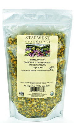 Organic Chamomile Flower Whole 4 oz, $8.82ea from STARWEST BOTANICALS!