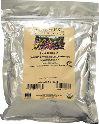 STARWEST BOTANICALS: Cinnamon Powder Ceylon Organic 1 lb