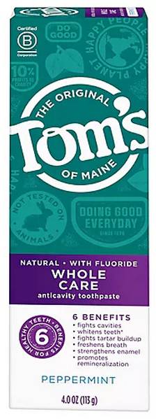 TOM'S OF MAINE: Whole Care Anticavity Toothpaste Peppermint 4 OUNCE