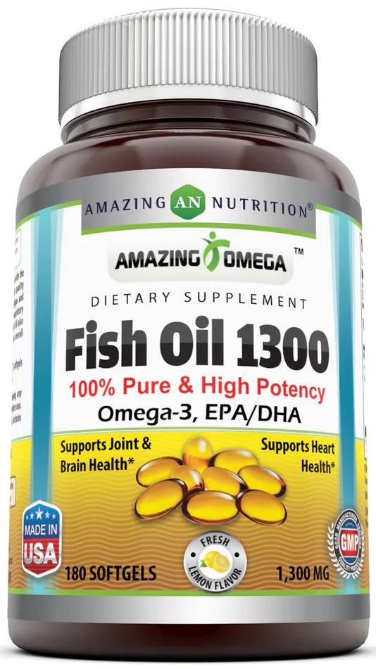 AMAZING NUTRITION: Amazing Omega 3 Fish Oil Lemon Flavor 1300 mg 180 SOFTGEL