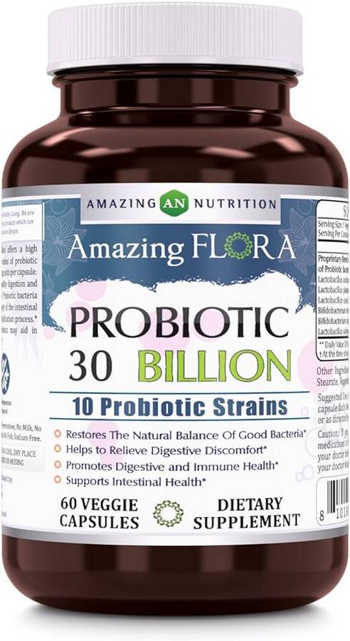 AMAZING NUTRITION: Amazing Flora Probiotic 30 Billion w/ 10 Best Probiotic Strains 60 CAPVEGI