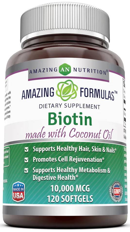 AMAZING NUTRITION: Amazing Formulas Biotin with Coconut Oil 10,000 mcg 120 SOFTGEL