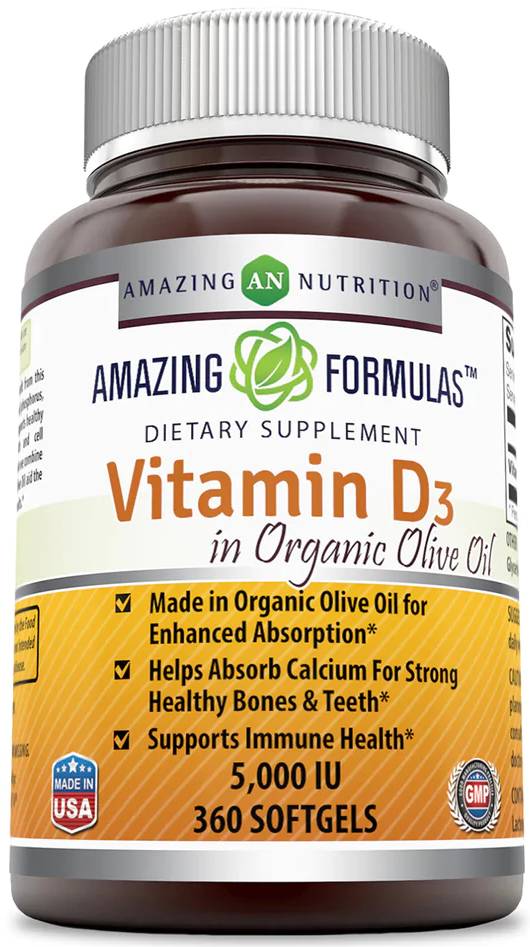 AMAZING NUTRITION: Amazing Formulas Vitamin D3 with Organic Olive Oil 5000IU 360 SOFTGEL