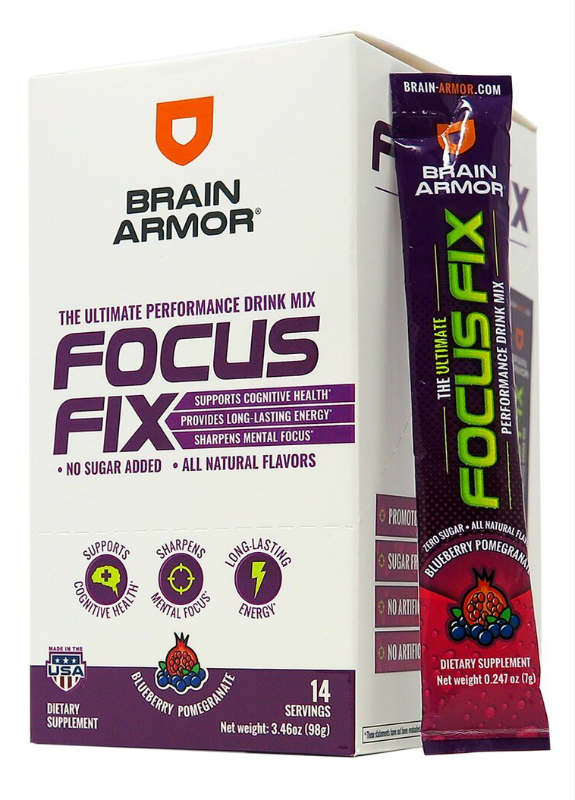 BRAIN ARMOR: Focus Fix Performance Drink Mix Blueberry Pom Stick Pack 14 ct