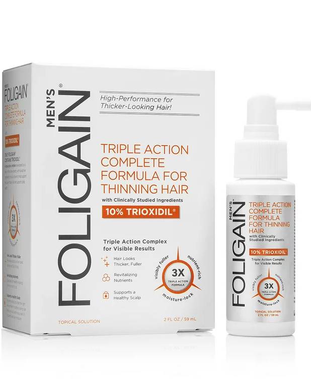 FOLIGAIN: Men's Triple Action Complete Formula for Thinning Hair w/ 10% Trioxidil 2 OUNCE