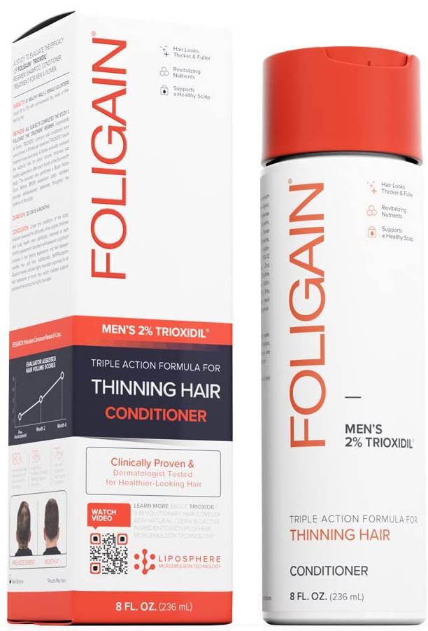 FOLIGAIN: Men's Triple Action Conditioner for Thinning Hair w/ 2% Trioxidil 8 OUNCE