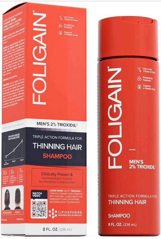 FOLIGAIN: Men's Triple Action Shampoo for Thinning Hair w/ 2% Trioxidil 8 OUNCE