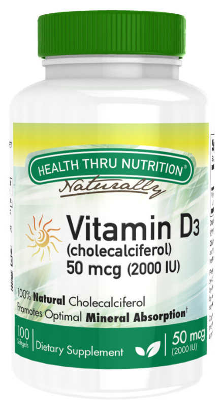 HEALTH THRU NUTRITION: Vitamin D3 2000 IU NON-GMO 100 softgel