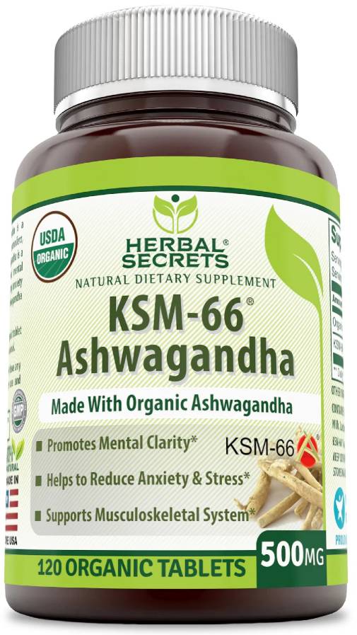 AMAZING NUTRITION: Herbal Secrets USDA Certified Organic KSM-66 Ashwagandha 500 mg 120 TABLET