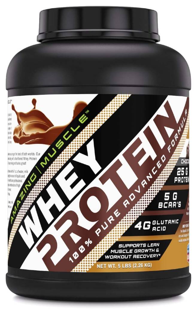 AMAZING NUTRITION: Amazing Muscle Whey Protein Isolate & Concentrate Chocolate 2 LB