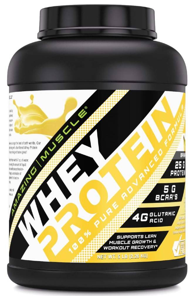 AMAZING NUTRITION: Amazing Muscle Whey Protein Isolate & Concentrate Vanilla 2 LB