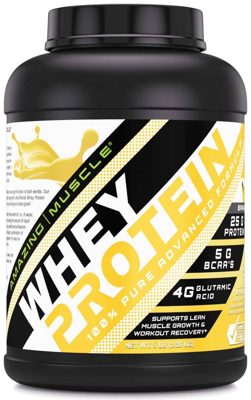 AMAZING NUTRITION: Amazing Muscle Whey Protein Isolate & Concentrate Banana 2 LB