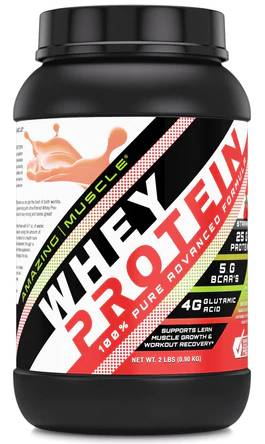 AMAZING NUTRITION: Amazing Muscle Whey Protein Isolate & Concentrate Strawberry 2 LB