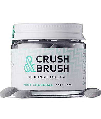 CRUSH & BRUSH: Toothpaste Tablet Jar - Mint Charcoal 2.12 ounce