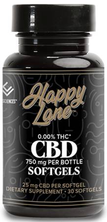Happy Lane CBD 25mg 0.00% THC, 30 Softgels