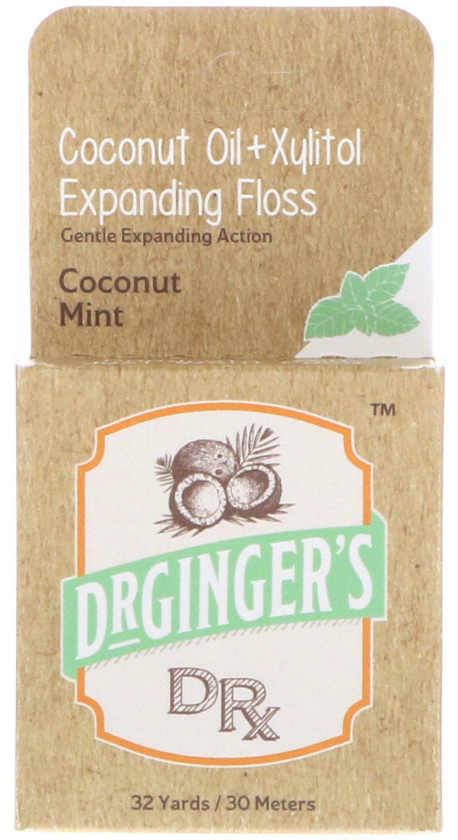 DR GINGERS: Coconut Oil & Xylitol Expanding Floss 32 yards / 30 Meters