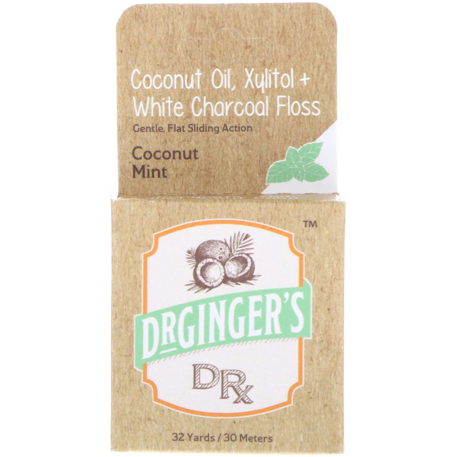 DR GINGERS: White Charcoal Coconut Oil & Xylitol Floss 32 yards / 30 Meters