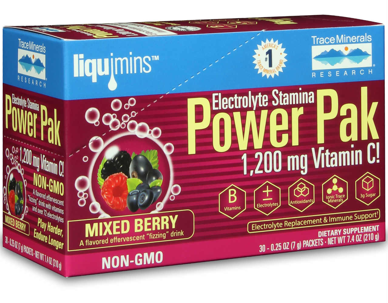 Trace Minerals Research: Electrolyte Stamina Power Pak Non-GMO Mixed Berry 30 packets
