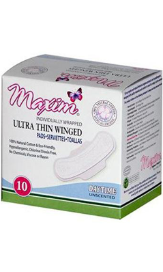MAXIM: Organic Natural Cotton Ultra Thin Winged Pads Daytime 10 ct