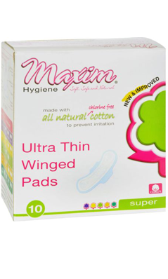 MAXIM: Organic Natural Cotton Ultra Thin Winged Pads Overnight 10 ct