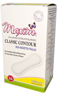 MAXIM: Organic Natural Classic Contour Pad Regular 16 ct
