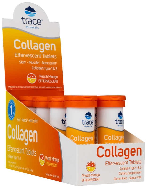 Trace Minerals Research: Collagen Effervescent Tablets - Peach Mango - Box Display 10 Tubes