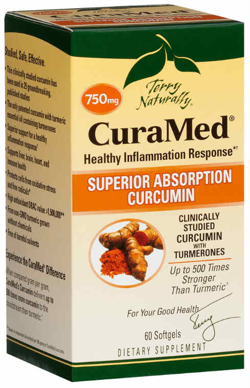 curcumin 750mg by Terry Naturally in 60 softgel size container