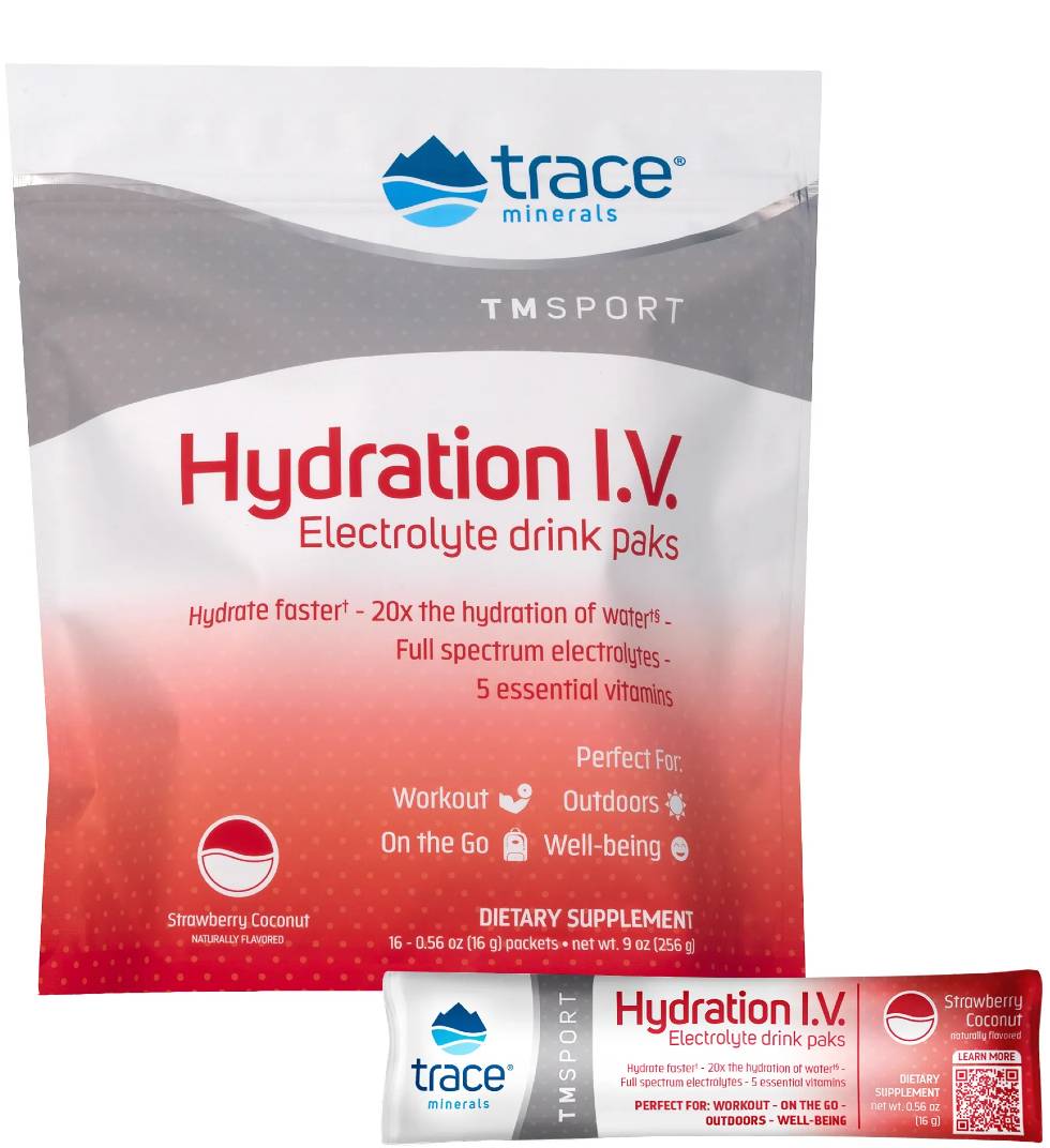 Trace Minerals Research: Hydration I.V. Electrolyte Drink Paks Strawberry Coconut Flav 16 paks