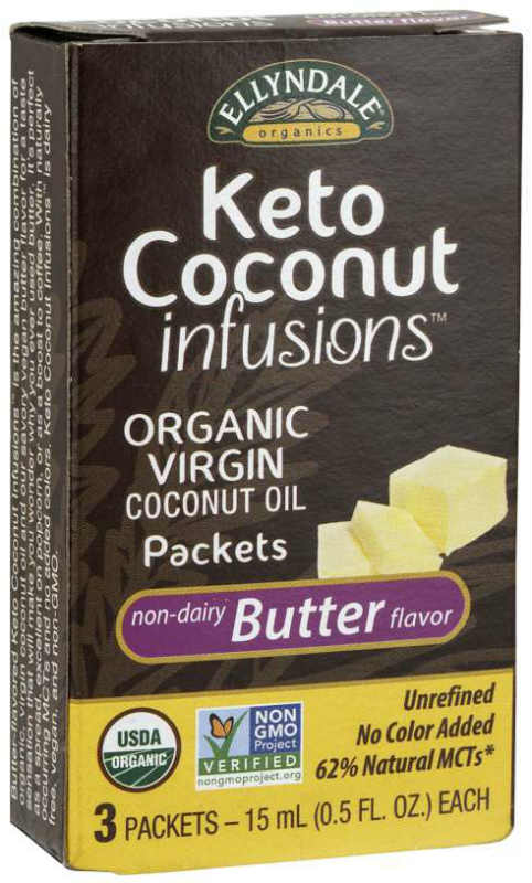 NOW: Keto Coconut Infusions Virgin Coconut Oil Butter Flavor 3 Organic Packets